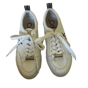 Calvin Klein White Tennis Shoes Lace Up EXCELLENT  5.5